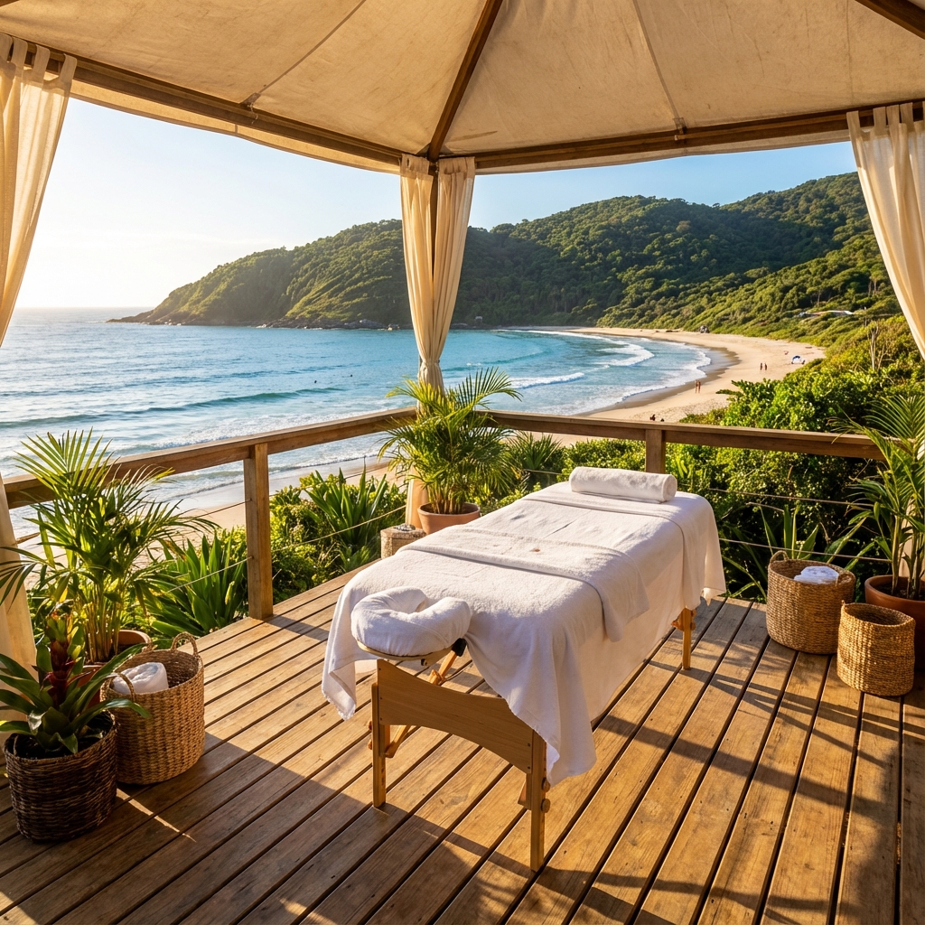 Massagem ao ar livre com vista para o mar